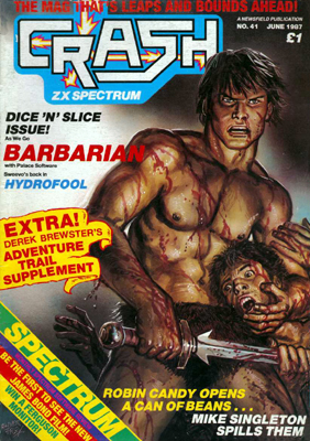 Crash issue 41 cover featuring the controversial Barbarian illustration